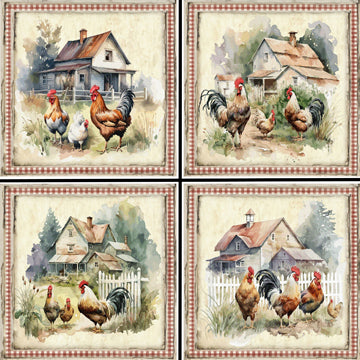 Rustic Chicken Coops Coaster Set - 42112CS