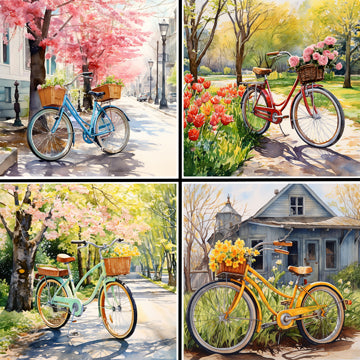 Bicycle Floral Baskets Coaster Set - 42127CS