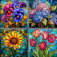 Stained Glass Flowers Coaster Set - 42164CS